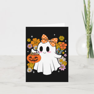 Halloween Cute Ghost Vintage Floral Trick Or Treat Card
