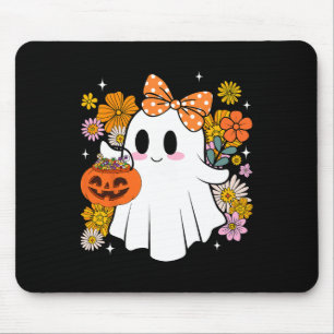 Halloween Cute Ghost Vintage Floral Trick Or Treat Mouse Pad