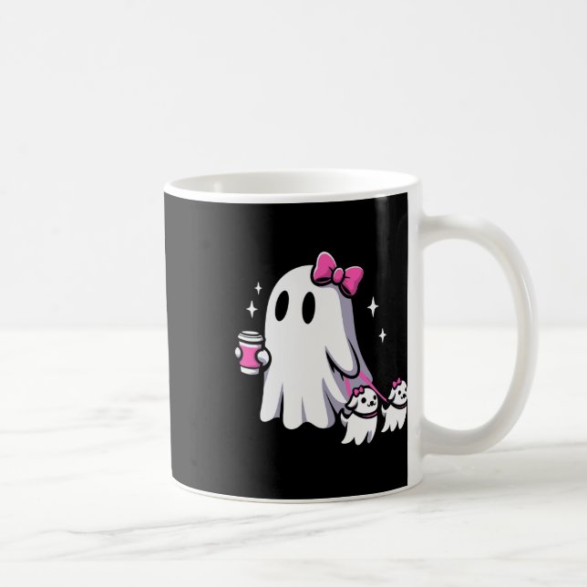 Halloween Cute Ghost Walking Dog Spooky Pink Coque Coffee Mug (Right)