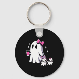 Halloween Cute Ghost Walking Dog Spooky Pink Coque Key Ring