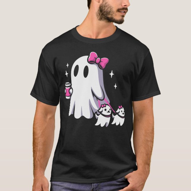 Halloween Cute Ghost Walking Dog Spooky Pink Coque T-Shirt (Front)