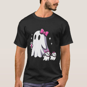 Halloween Cute Ghost Walking Dog Spooky Pink Coque T-Shirt