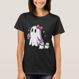 Halloween Cute Ghost Walking Dog Spooky Pink Coque T-Shirt