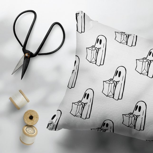 Halloween, Cute Ghost White, Trick Or Treat, Boo Decorative Cushion (Creator Uploaded)