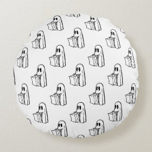 Halloween, Cute Ghost White, Trick Or Treat, Boo Round Cushion