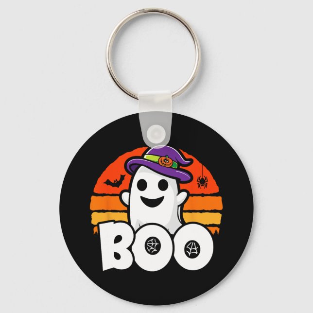 Halloween - Cute Ghost Witch - Boo - Funny Hallowe Key Ring (Front)
