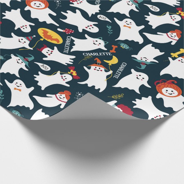 Halloween Cute Ghosts Add Child's Name Wrapping Paper (Corner)