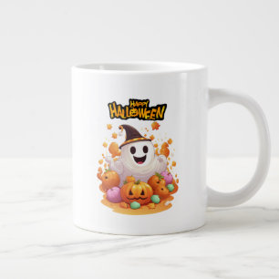 Halloween: Cute Ghosts and Pumpkin Family Large Coffee Mug