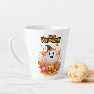Halloween: Cute Ghosts and Pumpkin Family Latte Mug