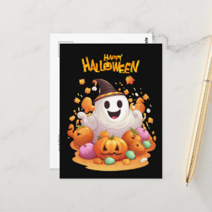 Halloween: Cute Ghosts and Pumpkin Family Postcard