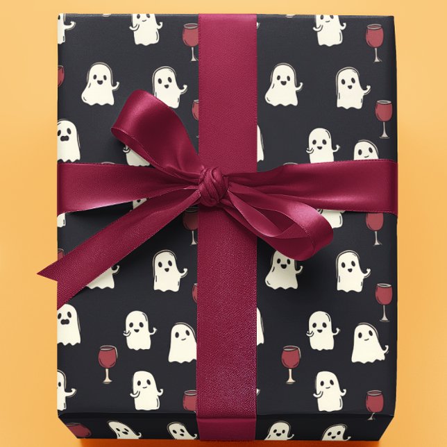 Halloween Cute Ghosts and Wine Glasses Wrapping Paper (Creator Uploaded)