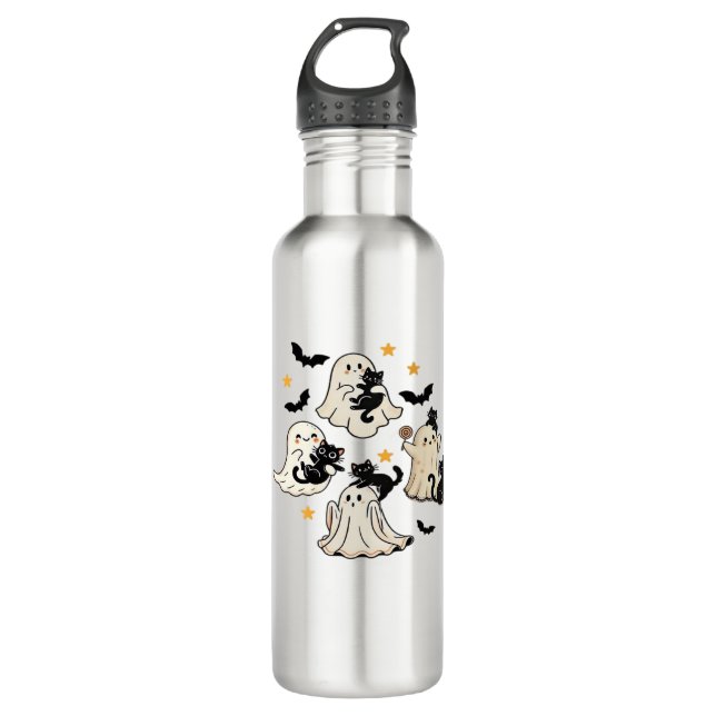 Halloween Cute Ghosts Bats Black Cats Oversized T- 710 Ml Water Bottle (Front)