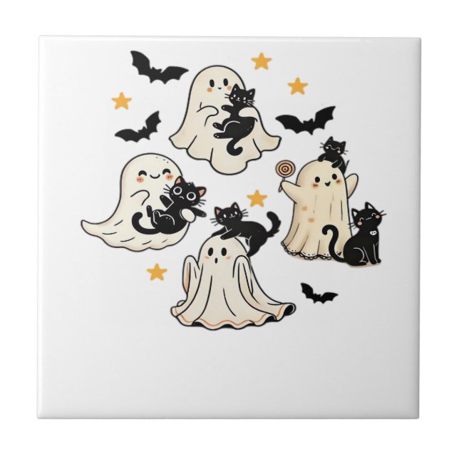Halloween Cute Ghosts Bats Black Cats Oversized T- Ceramic Tile (Front)