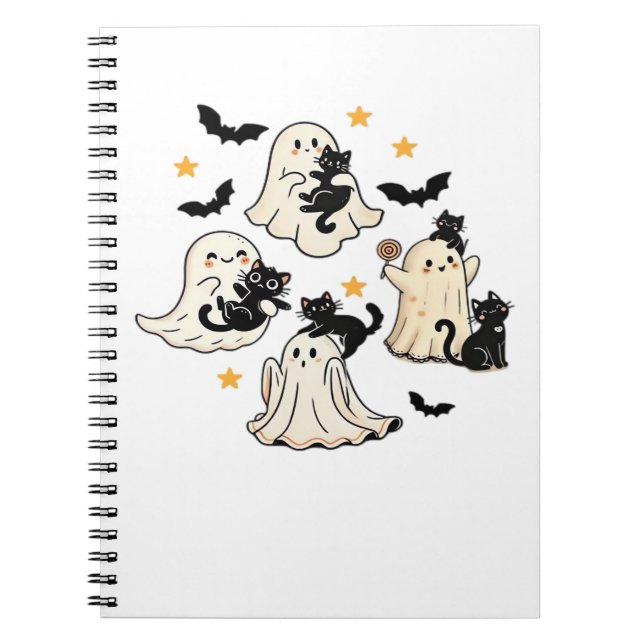 Halloween Cute Ghosts Bats Black Cats Oversized T- Notebook (Front)