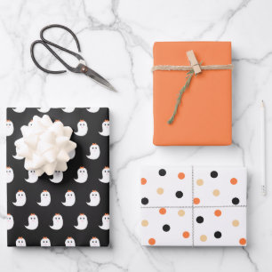 Halloween Cute Ghosts Black and Orange Wrapping Pa Paper Sheet