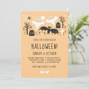 Halloween Cute Ghosts Orange Black Illustration Invitation
