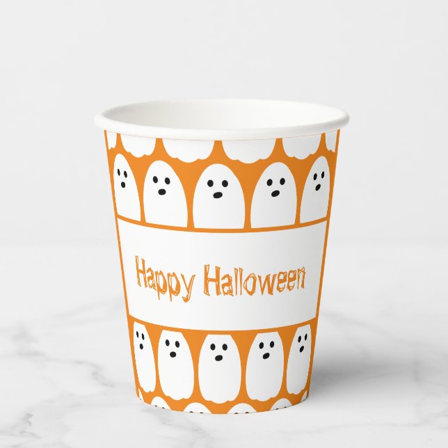 Halloween Cute Ghosts Orange Party Paper Cups (Front)