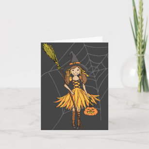 Halloween cute girl with pumpkin card