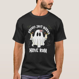 Halloween Cute Girly Ghost Drinking Ghouls Just Wa T-Shirt