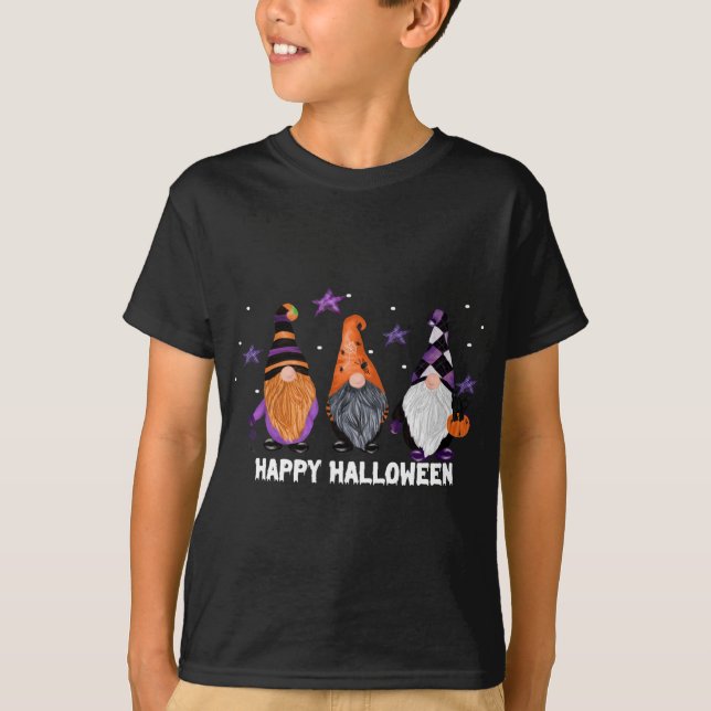 Halloween Cute Gnomes Pumpkin Cat Fall Pyjamas T-Shirt (Front)