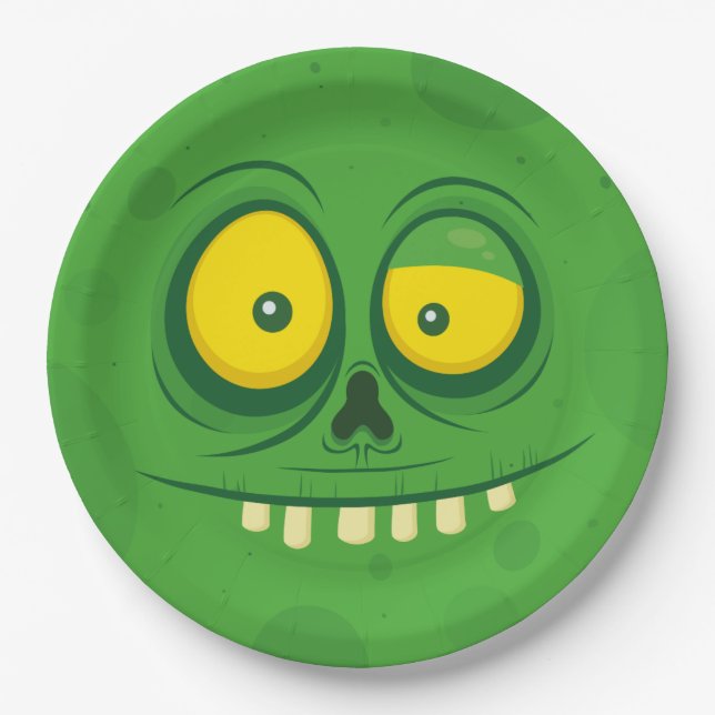 Halloween Cute Green Monster Face Paper Plate (Front)