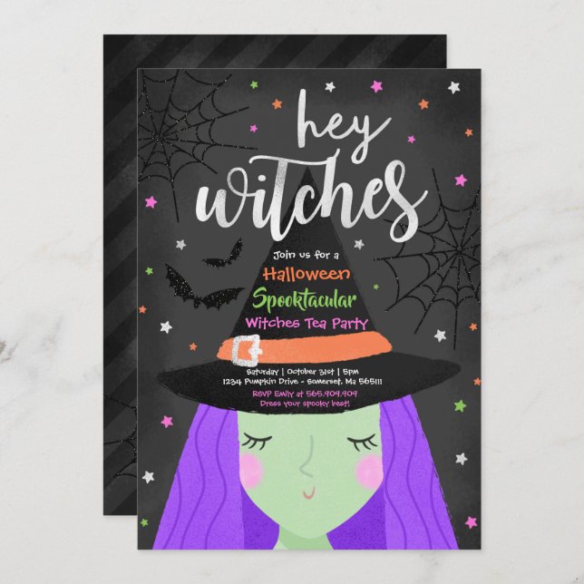 Halloween Cute Hey Witches Halloween Tea Party Invitation (Front/Back)