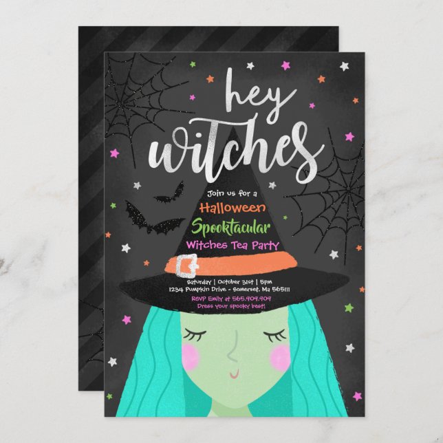 Halloween Cute Hey Witches Halloween Tea Party Invitation (Front/Back)