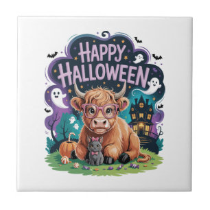Halloween Cute Highland Cow (2) Ceramic Tile