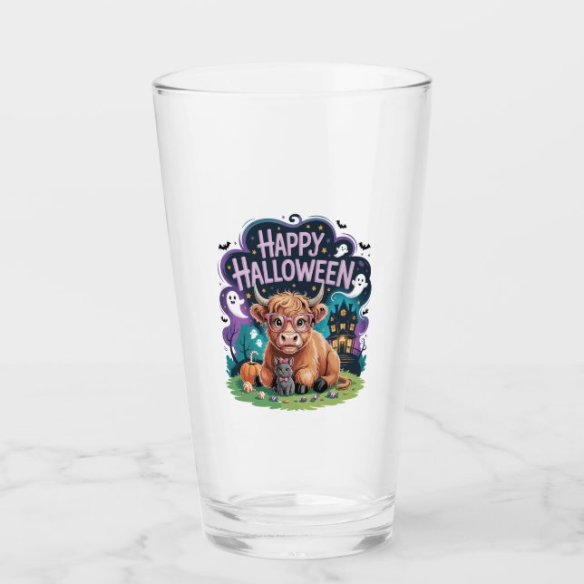 Halloween Cute Highland Cow (2) Glass (Front)