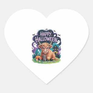 Halloween Cute Highland Cow (2) Heart Sticker