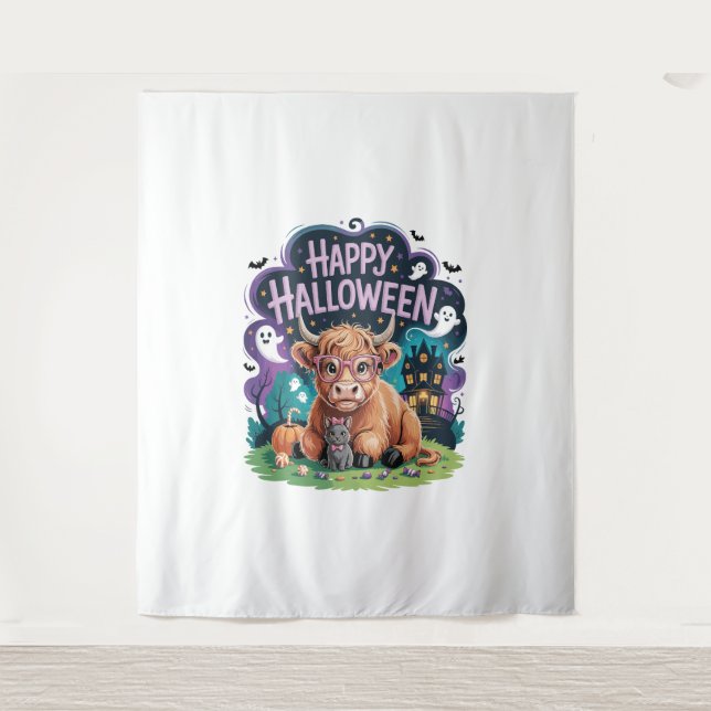 Halloween Cute Highland Cow (2) Tapestry (Front)