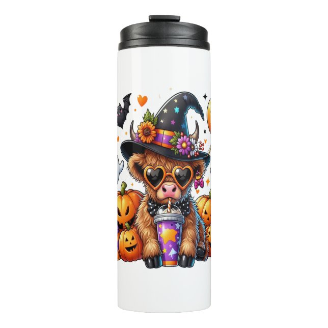 Halloween Cute Highland Cow Thermal Tumbler (Front)