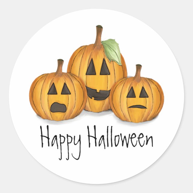 Halloween Cute Jack O'Lanterns Whimsical Classic Round Sticker (Front)