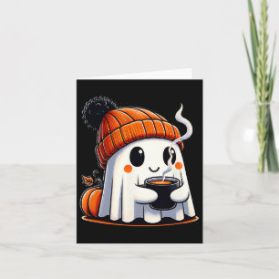 Halloween Cute Kawaii Ghost Drinking Coffee Women Card