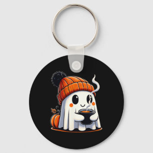 Halloween Cute Kawaii Ghost Drinking Coffee Women Key Ring