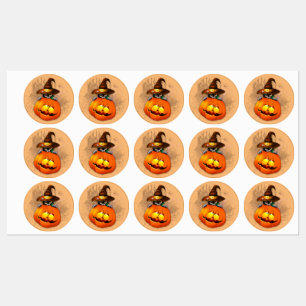 Halloween Cute Kitty Witch and Pumpkin Friend 