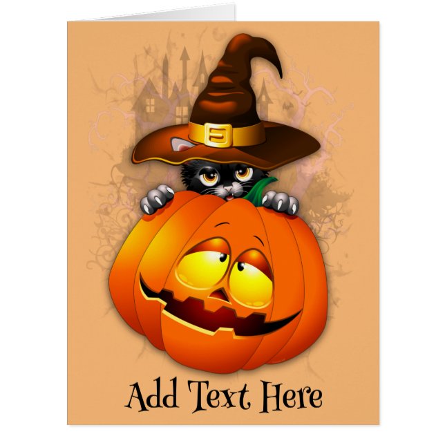 Halloween Cute Kitty Witch and Pumpkin Friend  (Front)