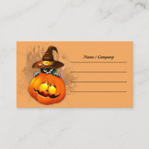 Halloween Cute Kitty Witch and Pumpkin Friend   Business Card
