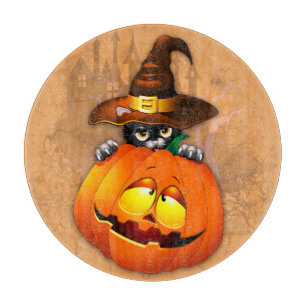 Halloween Cute Kitty Witch and Pumpkin Friend Cutting Board