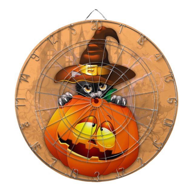 Halloween Cute Kitty Witch and Pumpkin Friend  Dartboard (Front)