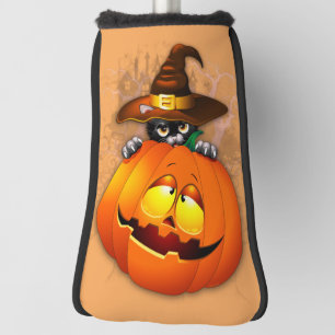 Halloween Cute Kitty Witch and Pumpkin Friend Golf Head Cover