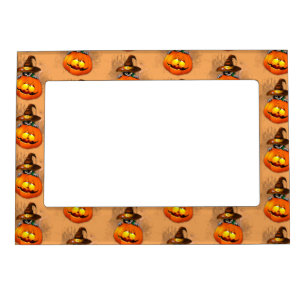 Halloween Cute Kitty Witch and Pumpkin Friend  Magnetic Frame