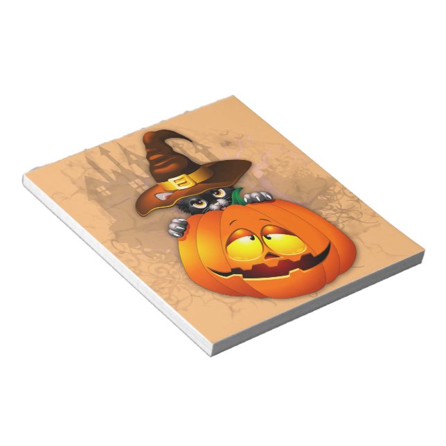 Halloween Cute Kitty Witch and Pumpkin Friend  Notepad (Angled)