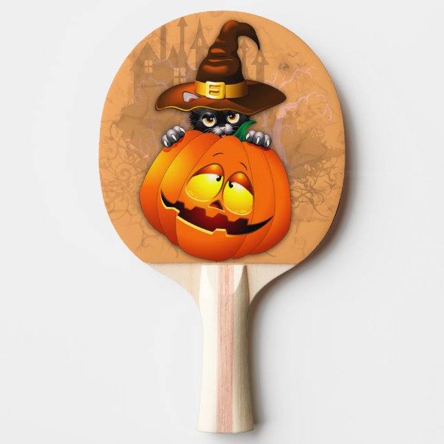 Halloween Cute Kitty Witch and Pumpkin Friend  Ping Pong Paddle (Front)