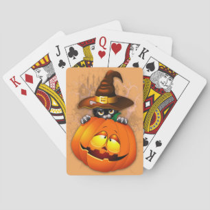 Halloween Cute Kitty Witch and Pumpkin Friend    Playing Cards