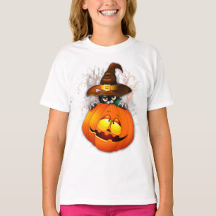 Halloween Cute Kitty Witch and Pumpkin Friend  T-Shirt