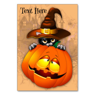 Halloween Cute Kitty Witch and Pumpkin Friend  Table Number