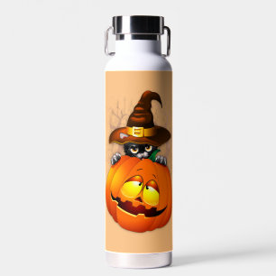 Halloween Cute Kitty Witch and Pumpkin Friend  Water Bottle