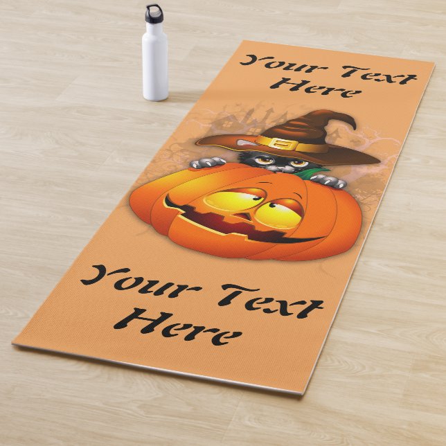 Halloween Cute Kitty Witch and Pumpkin Friend  Yoga Mat (In Situ)