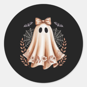 Halloween Cute Lace Ghost Bow Floral Spooky Women Classic Round Sticker